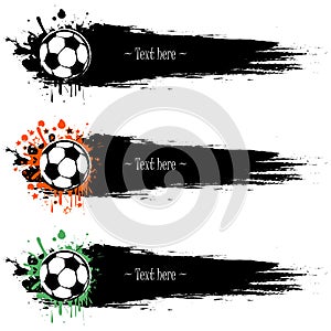 Set of hand drawn grunge banners with soccer bal