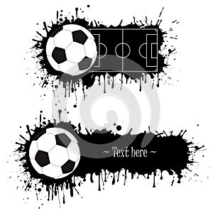 Set of hand drawn grunge banners with soccer bal