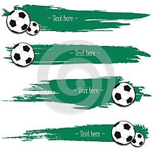 Set of hand drawn grunge banners with soccer bal