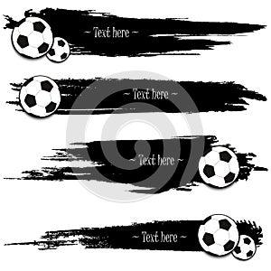 Set of hand drawn grunge banners with soccer ball