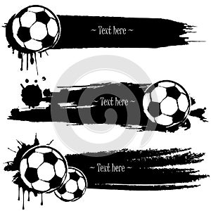 Set of hand drawn grunge banners with soccer ball