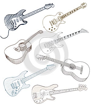 Set of hand drawn guitars