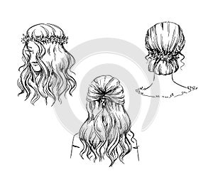 Set of hand drawn hairstyles, vector sketch. Fashion illustration