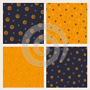 Set of hand drawn Halloween seamless patterns