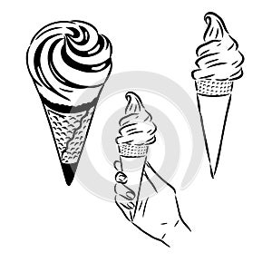 Set of hand drawn ice cream cones and bars