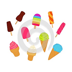 Set of hand-drawn ice-creams. Design sketch element for menu cafe, bistro, restaurant, label and packaging. Vector isolated