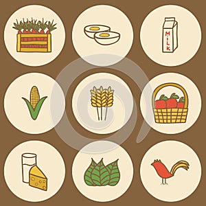 Set of hand drawn icons on farm products theme