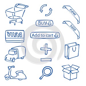 Set of hand-drawn icons for online shop