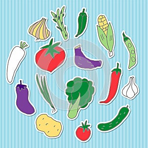 Set of hand-drawn illustrations of vegetables