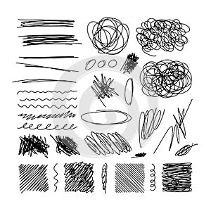 Set of hand drawn ink pen scribbles