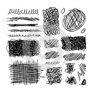 Set of hand drawn ink pen scribbles