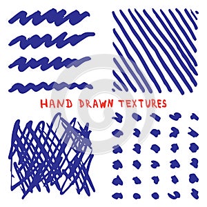 Set hand drawn ink texture on white background