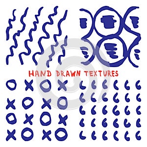 Set hand drawn ink texture on white background