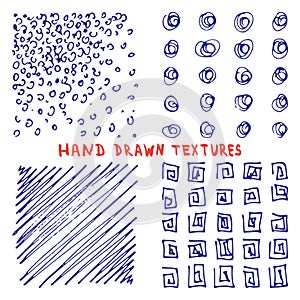 Set hand drawn ink texture on white background