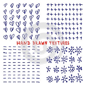 Set hand drawn ink texture on white background