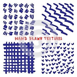 Set hand drawn ink texture on white background