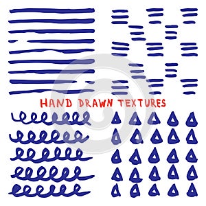 Set hand drawn ink texture on white background