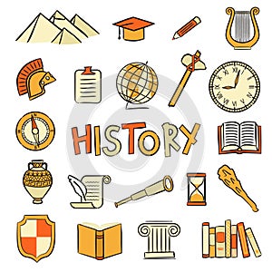 Set of hand drawn isolated History icons