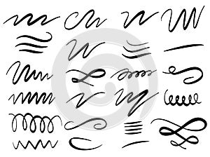 Set of hand drawn lettering and calligraphy swirls, squiggles. Vector ink decorations for composition photo