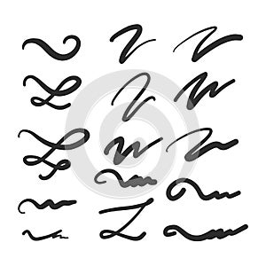 Set of hand drawn lettering and calligraphy swirls, squiggles. Vector ink decorations for composition - Vector photo