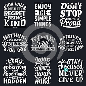 Set of hand drawn lettering quotes. Inspirational and motivational quotes. Vector illustration