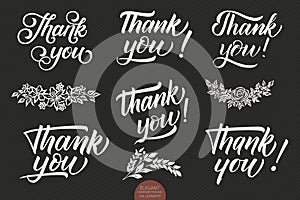 Set of hand drawn lettering Thank You. Elegant modern handwritten calligraphy with thankful quote. Vector Ink