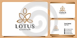 Set of hand drawn lotus flower template logos and business cards