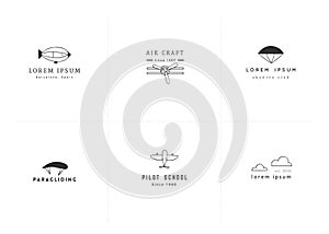 Set of hand drawn minimal vector logo templates. Sky sports and flight