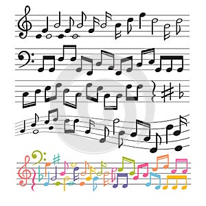 Set of hand drawn music notes. Music design elements. Key sign collection. Melody symbols