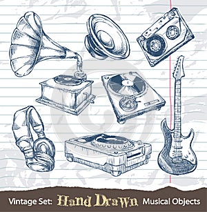 Set of hand drawn musical objects