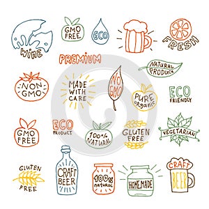 Set of hand drawn natural badges and labels vector