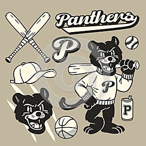 Set of Hand Drawn Panther Sport Mascot