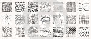 Set of hand drawn patterns isolated. Vector textures made with ink, pencil, brush. Geometric doodle shapes of spots