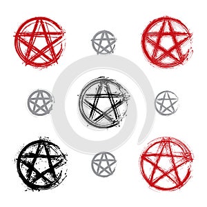 Set of hand drawn pentagram icons scanned