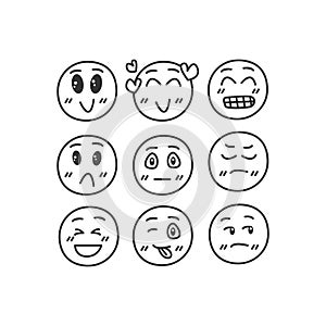 Set of hand drawn people emojis isolated