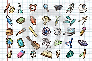 Set of hand-drawn school icons. Vector eps10 illustrations.