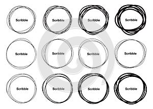 Set of 12 Hand Drawn Scribble Circles, vector logo