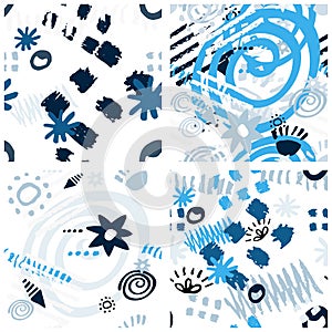 Set hand drawn scribbles seamless pattern