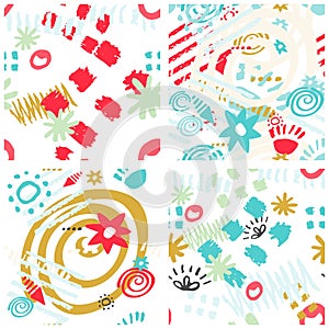 Set hand drawn scribbles seamless pattern