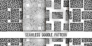 Set of hand drawn seamless grunge textures. Artistic illustration of rough graphic patterns, ethnic abstract lines