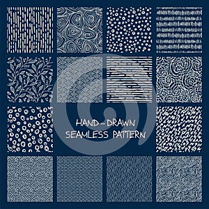 Set of hand-drawn seamless patterns.