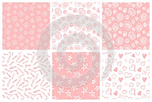 Set of hand drawn seamless patterns