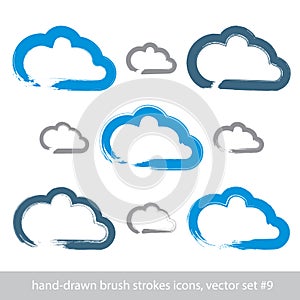 Set of hand-drawn simple stroke vector cloud icons