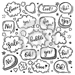 Set of hand drawn sketch Speach bubbles. Vector illustration