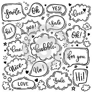 Set of hand drawn sketch Speach bubbles. Vector illustration photo