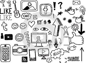 Set of Hand Drawn Social Media-Related Doodles (Vector) photo