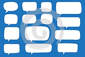 Set of hand drawn speech bubbles in rectangular shape. Speak bubble for text, cartoon chatting box, message box.