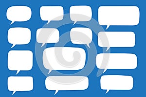 Set of hand drawn speech bubbles in rectangular shape. Speak bubble for text, cartoon chatting box, message box.