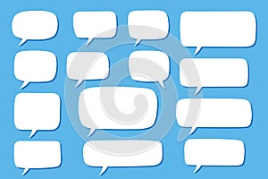 Set of hand drawn speech bubbles in rectangular shape. Speak bubble for text, cartoon chatting box, message box.