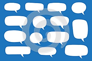 Set of hand drawn speech bubbles. Speak bubble text, cartoon chatting box, message box. Blank empty vector white speech bubbles.